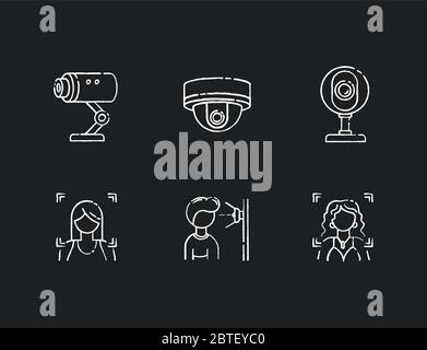 Biometrische Identifikation Kreide weiße Symbole auf schwarzem Hintergrund gesetzt Stock Vektor