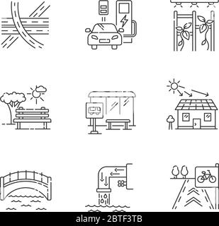 Städtische Struktur Pixel perfekte lineare Symbole gesetzt Stock Vektor