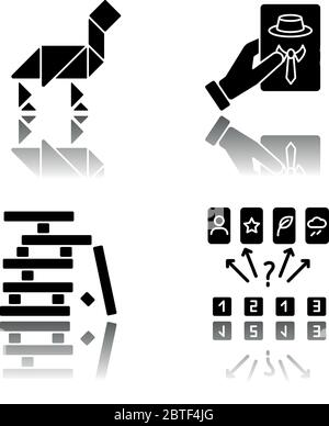 Tabletop Spiele Drop Schatten schwarz Glyph Symbole gesetzt Stock Vektor