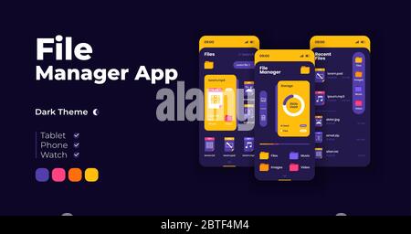 Datei Organisation System Cartoon Smartphone Schnittstelle Vektor-Vorlagen gesetzt Stock Vektor
