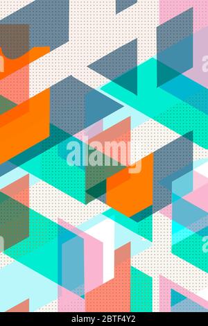 Bunte geometrische Cover Schweizer Moderne. Orange und türkis blau und weiß Textur. Abstraktes Muster Formen Konzept Hintergründe für Anzeigen Drucke Cove Stockfoto