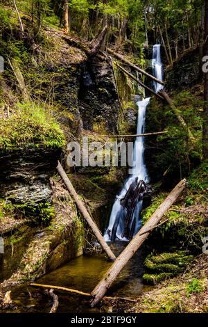 Malerische Silverthread-Wasserfälle der Dingmans Fähre im Frühling Stockfoto