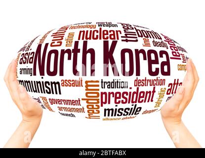 Nordkorea Wort Hand Kugel Wolke Konzept auf weißem Hintergrund. Stockfoto