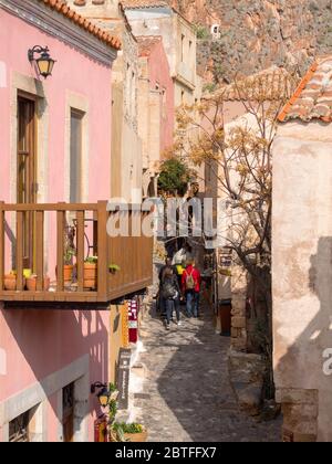 MONEMVASIA, GRIECHENLAND - 20. NOVEMBER 2016: Monemvasia mittelalterliche Stadt in Lakonia, GriechenlandMonemvasia mittelalterliche Stadt in Lakonia, Griechenland Stockfoto