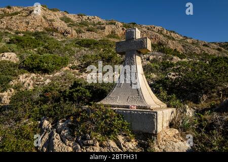 Creu dels Sunyer, Parque nacional marítimo-terrestre del Archipiélago de Cabrera, Mallorca, Balearen, Spanien. Stockfoto