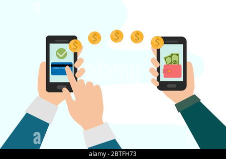 Menschen, die Geld per Funk mit ihren Mobiltelefonen senden und empfangen Stock Vektor
