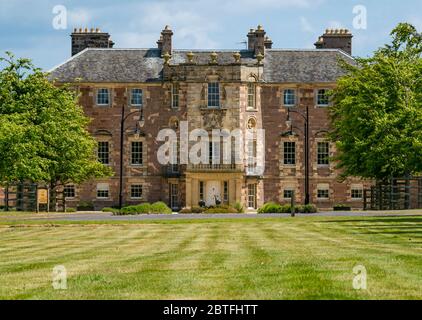 Blick auf das palladianische Herrenhaus Archerfield House, East Lothian, Schottland, Großbritannien Stockfoto