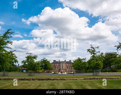 Blick auf das palladianische Herrenhaus Archerfield House, East Lothian, Schottland, Großbritannien Stockfoto