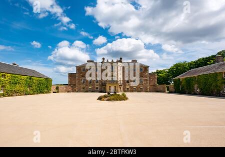 Blick auf das palladianische Herrenhaus Archerfield House, East Lothian, Schottland, Großbritannien Stockfoto