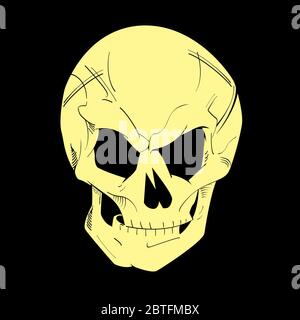 Schädel Vektorzeichnung isoliert auf schwarz für T-Shirts oder Poster Stock Vektor