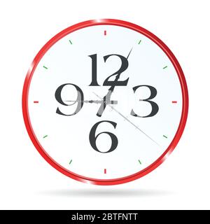 Uhr in roter Farbe mit vier Zahlen Vektor-Illustration Stock Vektor
