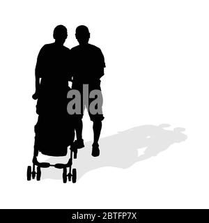 Paar mit Roller Silhouette in schwarzer Farbe Illustration Stock Vektor