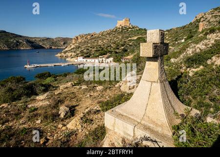 Creu dels Sunyer, Parque nacional marítimo-terrestre del Archipiélago de Cabrera, Mallorca, Balearen, Spanien. Stockfoto