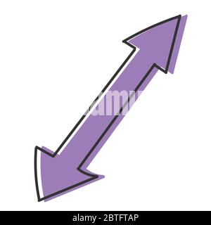 Pfeil ist mit zwei Richtungen mit Schraffierung gefärbt. Vektorzeichnung im Doodle-Stil, isoliert auf weißem Hintergrund für Design und Design. Stock Vektor