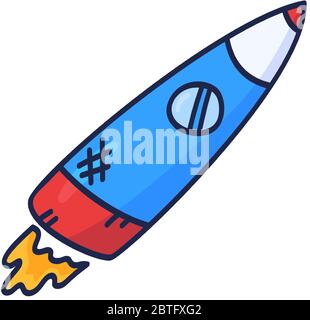 Cartoon Rakete Hand gezeichnet skizzieren Abbildung. Niedlichen Raum Shuttle Clipart Doodle Raumschiff. Raumschiff-Druck Stock Vektor