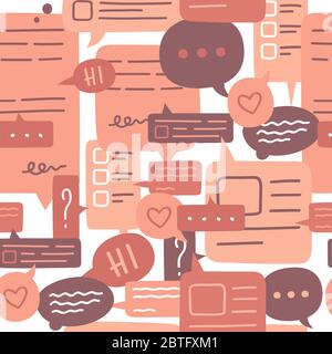 Niedlich und Mode Hand gezeichnet Sprechblasen nahtlose Muster Vektor-Illustration auf weißem Hintergrund. Doodle Talk oder Chat Bubble Muster. Stock Vektor