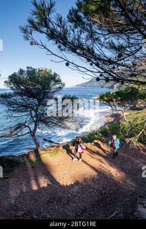 Senderismo en Volta des General, Paraje Natural de la Sierra de la Tramuntana, Banyalbufar, Mallorca, Balearen, Spanien. Stockfoto