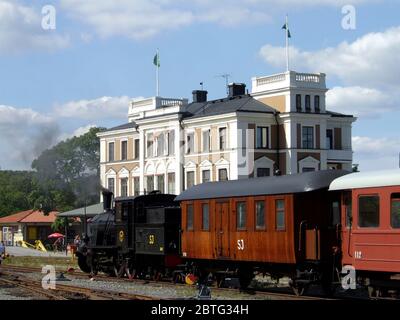 Dampfzug, Västervik, Schweden Stockfoto