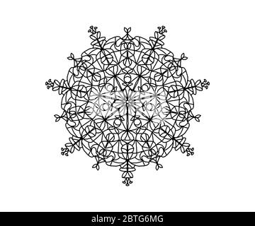 Malbuch. Abstraktes symmetrisches schwarzes Mandala-Muster auf weißem Hintergrund Stock Vektor