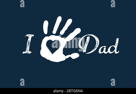 Kind's Hand drucken Herz innen auf rotem Hintergrund Ich liebe Papa Nachricht Vatertag Karte Stockfoto
