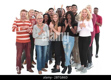 Applaudierende Gruppe von internationalen Menschen zusammen stehen Stockfoto