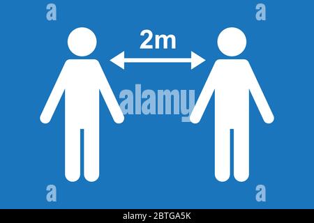 Soziale Distanzierungssymbol mit zwei Personen und einer Pfeillinie. Halten Sie den Abstand von 2 Metern ein. Coronavirus epidemische Schutzkonzept Stock Vektor