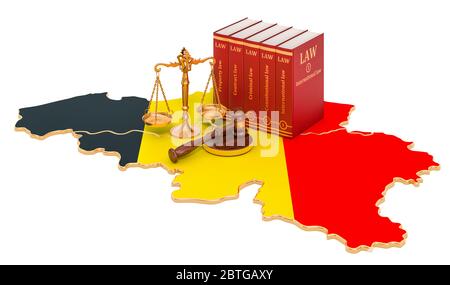 Recht und Gerechtigkeit in Belgien Konzept, 3D-Rendering isoliert auf weißem Hintergrund Stockfoto