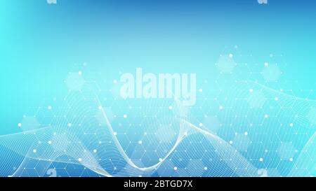 Hintergrund der Molekülstruktur. Wissenschaft Vorlage Tapete oder Banner mit einer DNA-Moleküle. Asbtract Molekül Hintergrund mit Sechsecken, Wellenfluss Stock Vektor