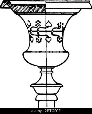 Die Antike Kerzenständer Kapital mit einem Teller oder Tasse wie Form auf der Oberseite, wo eine Lampe oder Kerze platziert werden kann, Vintage Strichzeichnung oder Gravur illus Stock Vektor