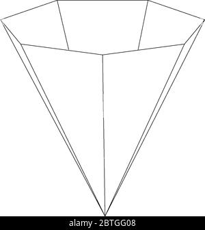 Geometrische Konstruktion einer hohlen rechten heptackonalen (septackonalen) Pyramide. Die Basis ist ein Heptagon und die Gesichter sind gleichschenklige Dreiecke, Vintage-Linie d Stock Vektor