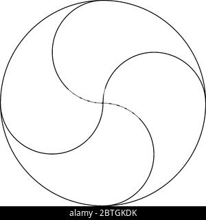 Vier Semi Circle innerhalb eines großen Kreises und ihre Enden sind in der Mitte des Kreises zusammen, so dass geometrische Spirale Form, Vintage-Linie drawi verbunden Stock Vektor