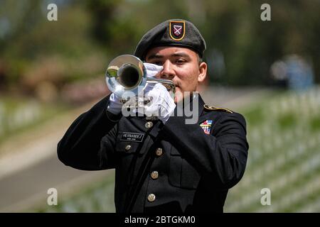 Los Angeles, Kalifornien, USA. Mai 2020. Menschenmassen und Veteranen versammeln sich zu diesem Memorial Day auf dem Los Angeles National Cemetery als Vintage Flugzeuge, um über L.A. zu fliegen Kredit: Jason Ryan /ZUMA Wire/Alamy Live News Stockfoto