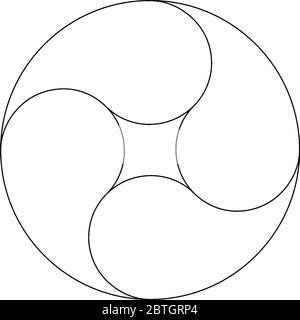 Vier Semi Circle innerhalb eines großen Kreises miteinander verbunden, so dass geometrische Form, Vintage-Linie Zeichnung oder Gravur Illustration. Stock Vektor