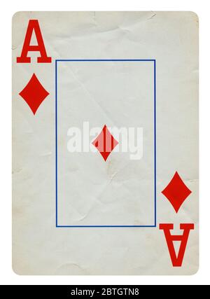 Ace Of Diamonds Vintage Playing Card isoliert auf weißem (clipping path enthalten) Stockfoto