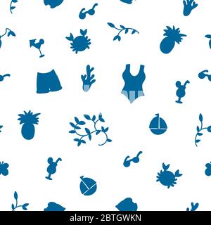 Sommer Zeit nahtloses Muster. Vektorgrafik mit Silhouetten verschiedener Objekte Stock Vektor