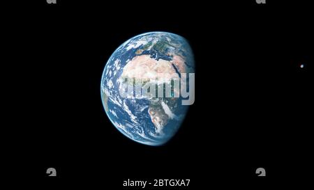 Afrika aus dem All bei Tag - Planet Erde und Mond - der blaue Marmor - 3D Rendering Stockfoto