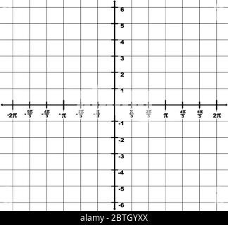 Grafische Darstellung einer Domäne x-Achse von -2? Bis 2? Und einen Bereich y-Achse von -6 bis 6. Das Intervall zwischen zwei Punkten ist 1/3?, Vintage line drawi Stock Vektor