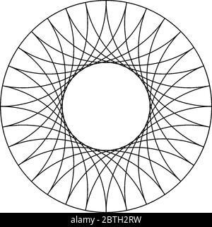 Gleiche Größe von Bögen innerhalb eines Kreises verbindet zwei Punkte des Kreises mit einigen Abstand macht kreisförmige Form innerhalb des größeren Kreises, Vintage-Linie drawin Stock Vektor