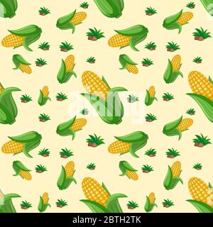 Nahtlose Muster mit niedlichen Mais auf gelbem Hintergrund Illustration Stock Vektor