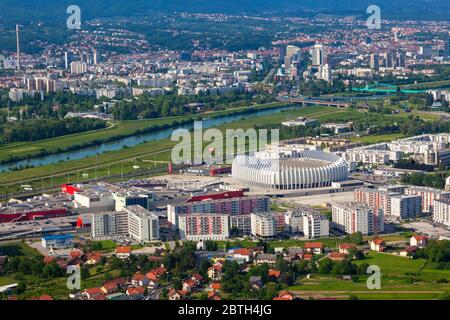 Luftaufnahme des Arena-Zentrums in Zagreb, Kroatien Stockfoto