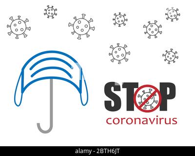 Regenschirm Gesichtsmaske als Schutzkonzept gegen Coronavirus für Apps und Webseiten. Vektorgrafik auf weißem Hintergrund. Isoliert Stock Vektor