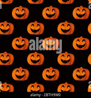 Schwarze Spinnen Muster, Halloween Hintergrund. Lächelnde Kürbisse Stockfoto