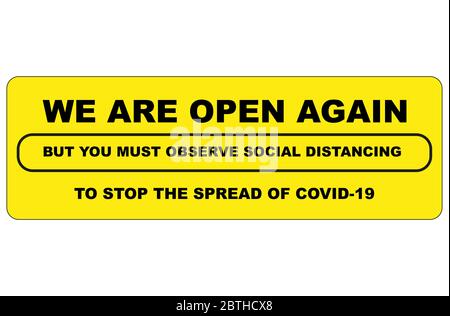Wir sind wieder geöffnet covid-19 Vektor-Zeichen Stock Vektor