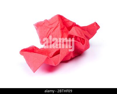 Zerknitterte Papierserviette isoliert auf weißem Hintergrund Stockfoto