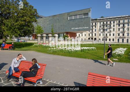 Lugano, Schweiz - 23. April 2020: MUSEUM LAC in Lugano auf dem italienischen Teil der Schweiz Stockfoto