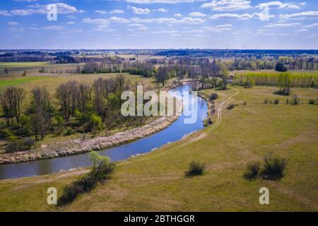 Liwiec Fluss in der Nähe von Wolka Paplinska im Verwaltungsbezirk Gmina Lochow, innerhalb der WeGrow County, Polen Stockfoto