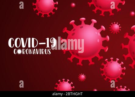 Covid-19 Corona Virus roter Vektor Hintergrund. Covid-19 Coronavirus Text im leeren Raum mit Corona-Virus 2019-ncov globaler Ausbruch. Vektorgrafik Stock Vektor