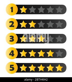 Fünf Sterne Bewertung Symbol Vektor-Illustration isoliert auf weißem Hintergrund.Satz von goldenen Sternen mit Zahlen. Stock Vektor