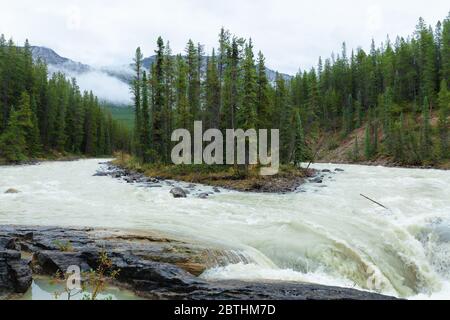 Sunwapta Falls im Herbst, Jasper National Park, Alberta, Kanada Stockfoto