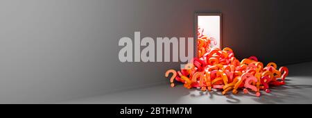 Unendliche Fragezeichen, ursprüngliche dreidimensionale Illustration, 3d-Rendering Stockfoto